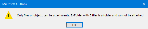 Explorer folders cannot be dropped to an Outlook email.