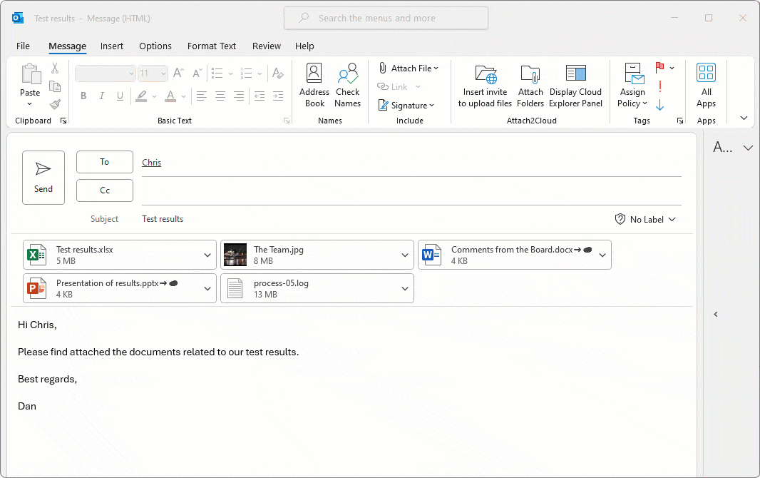 MS Outlook attached file optimization and Zip compression