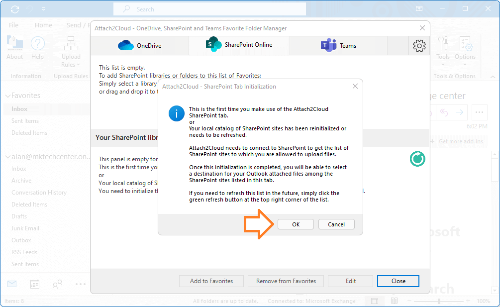 Attach2Cloud - How to initialize the SharePoint Online and Teams catalog - 3 - Confirm the initialization