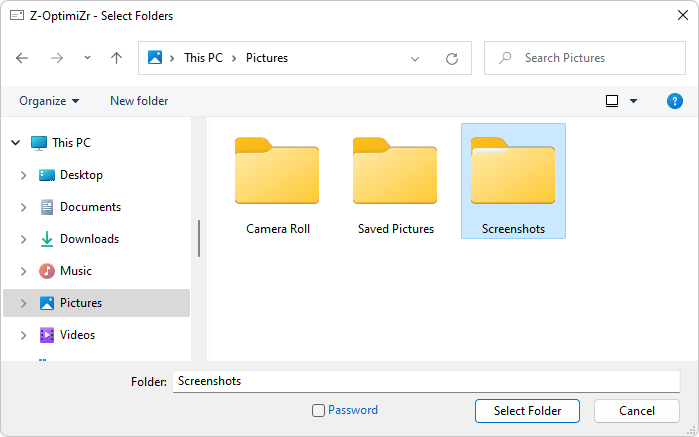 To secure and attach folders to MS Outlook emails tick the password checkbox in the Attach2cloud Attach Folders dialog